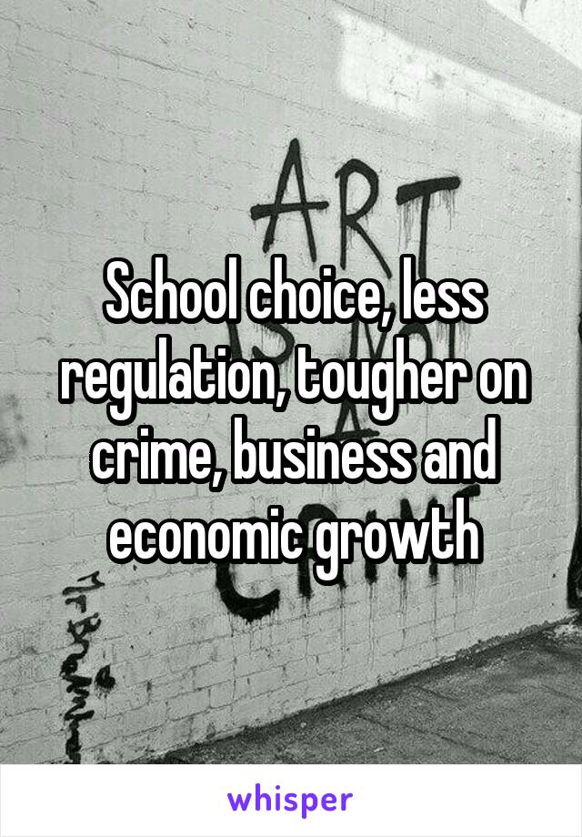 School choice, less regulation, tougher on crime, business and economic growth