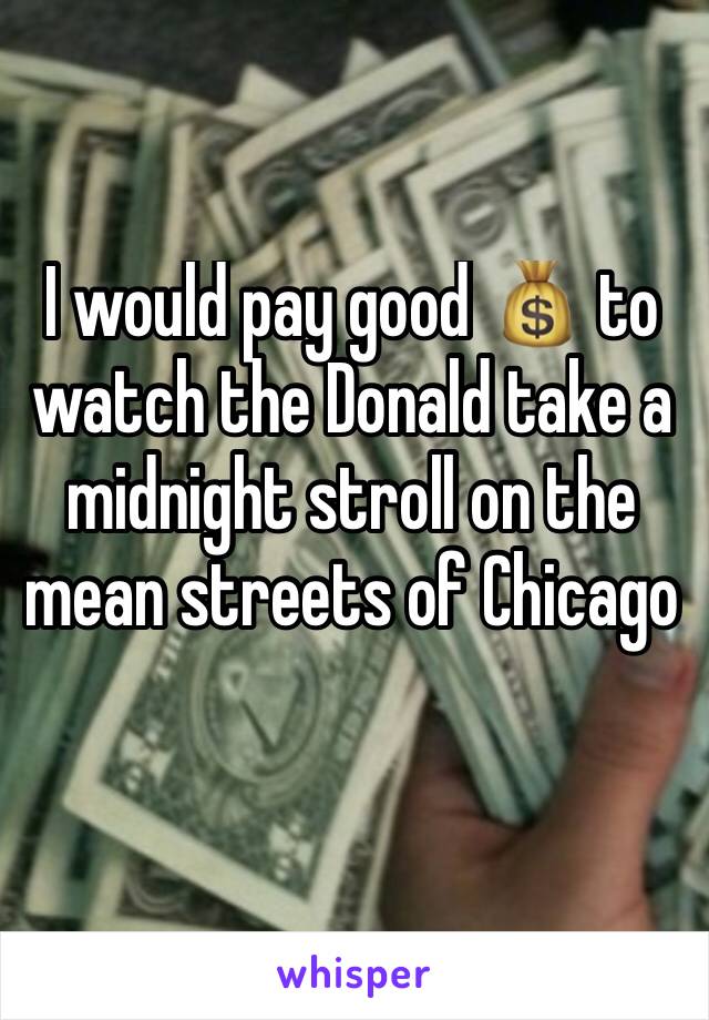 I would pay good 💰 to watch the Donald take a midnight stroll on the mean streets of Chicago 