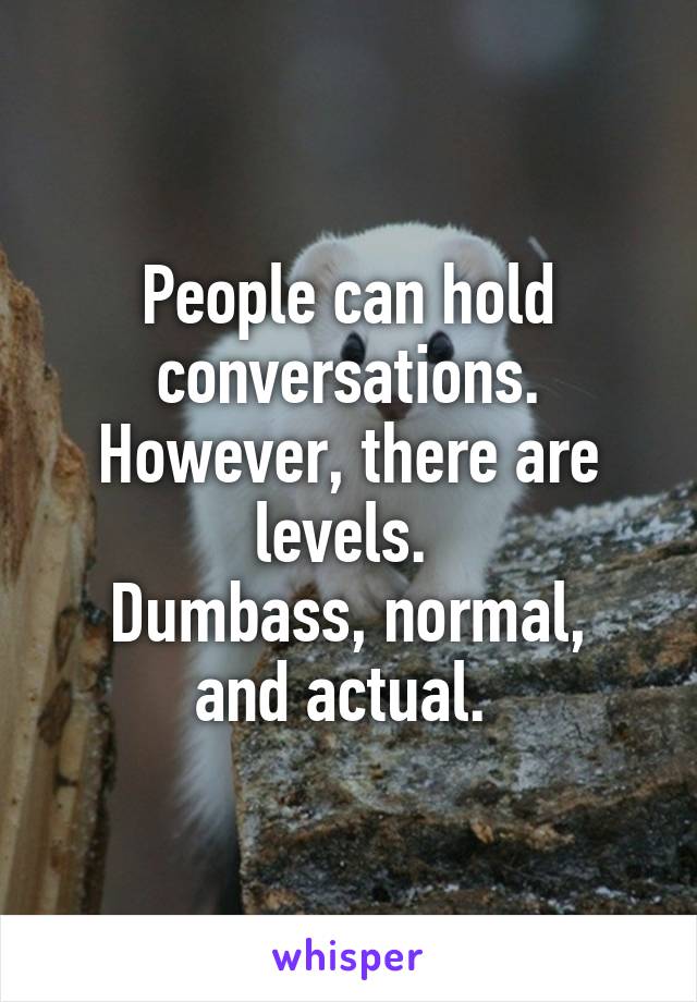 People can hold conversations. However, there are levels. 
Dumbass, normal, and actual. 