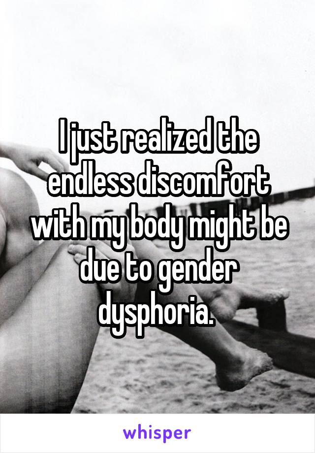 I just realized the endless discomfort with my body might be due to gender dysphoria. 