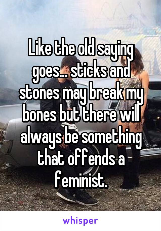 Like the old saying goes... sticks and stones may break my bones but there will always be something that offends a feminist.