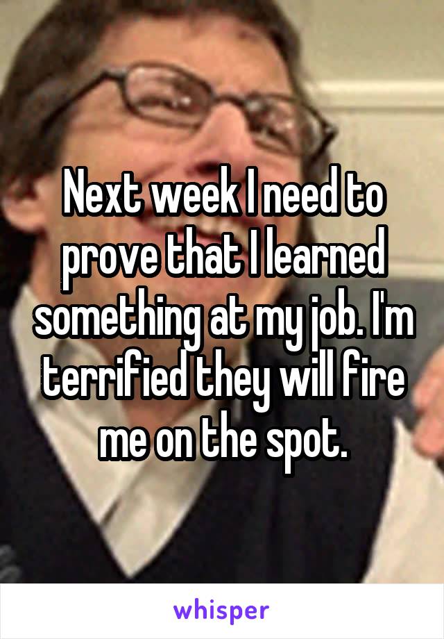 Next week I need to prove that I learned something at my job. I'm terrified they will fire me on the spot.