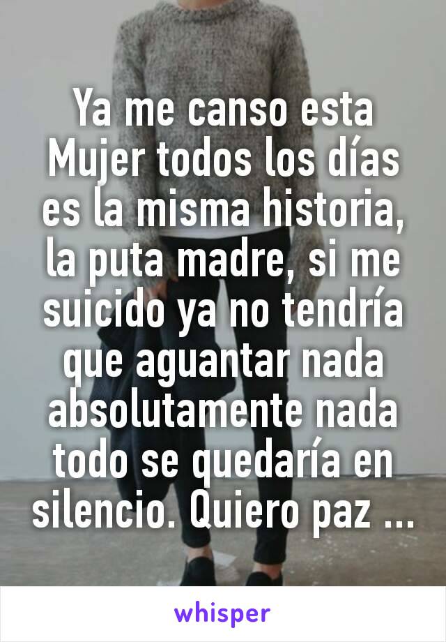 Ya me canso esta Mujer todos los días es la misma historia, la puta madre, si me suicido ya no tendría que aguantar nada absolutamente nada todo se quedaría en silencio. Quiero paz ...