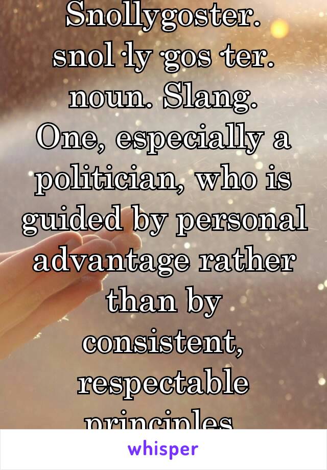 Snollygoster.
snol·ly·gos·ter.
noun. Slang.
One, especially a politician, who is guided by personal advantage rather than by consistent, respectable principles.
#DonaldTrump