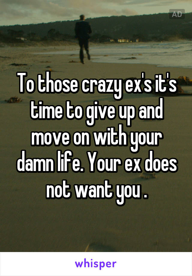 To those crazy ex's it's time to give up and move on with your damn life. Your ex does not want you .