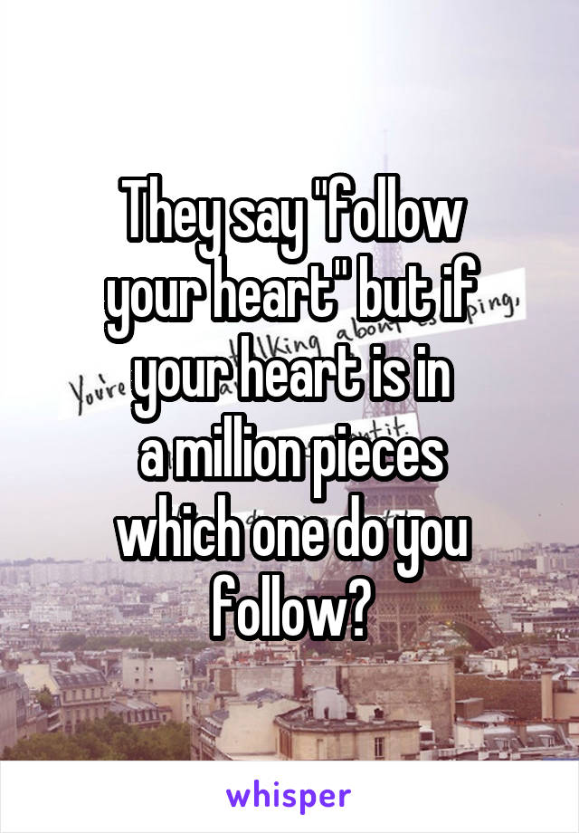 They say "follow
your heart" but if
your heart is in
a million pieces
which one do you
follow?