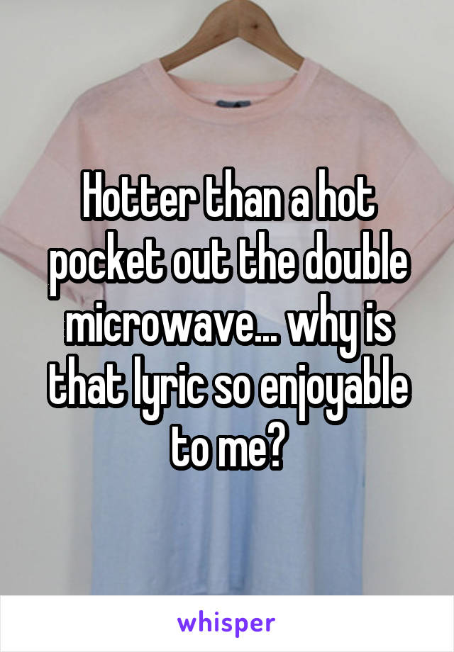 Hotter than a hot pocket out the double microwave... why is that lyric so enjoyable to me?