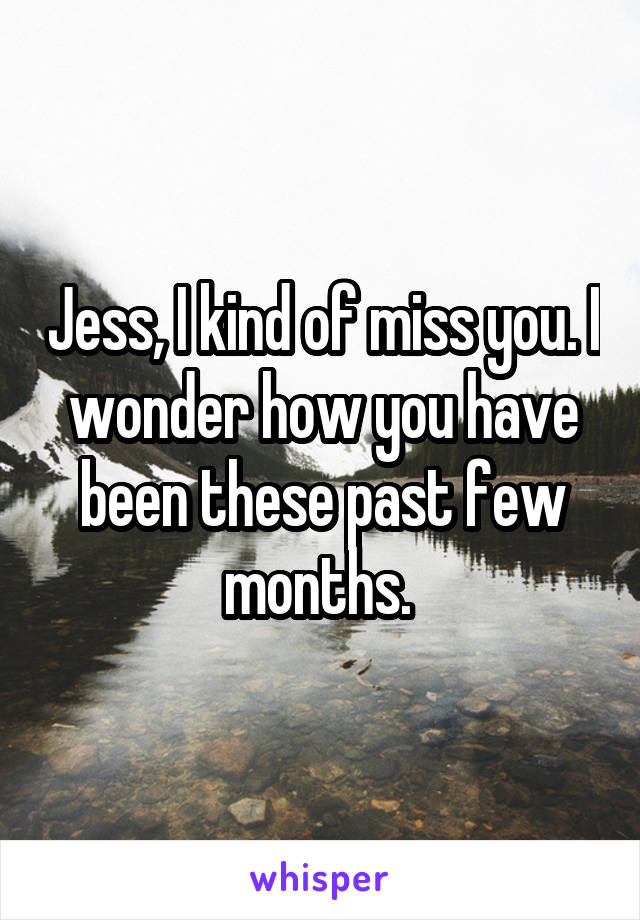 Jess, I kind of miss you. I wonder how you have been these past few months. 