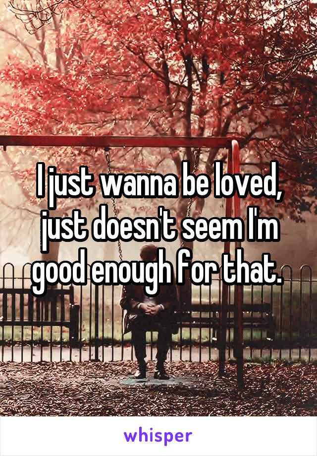 I just wanna be loved, just doesn't seem I'm good enough for that. 