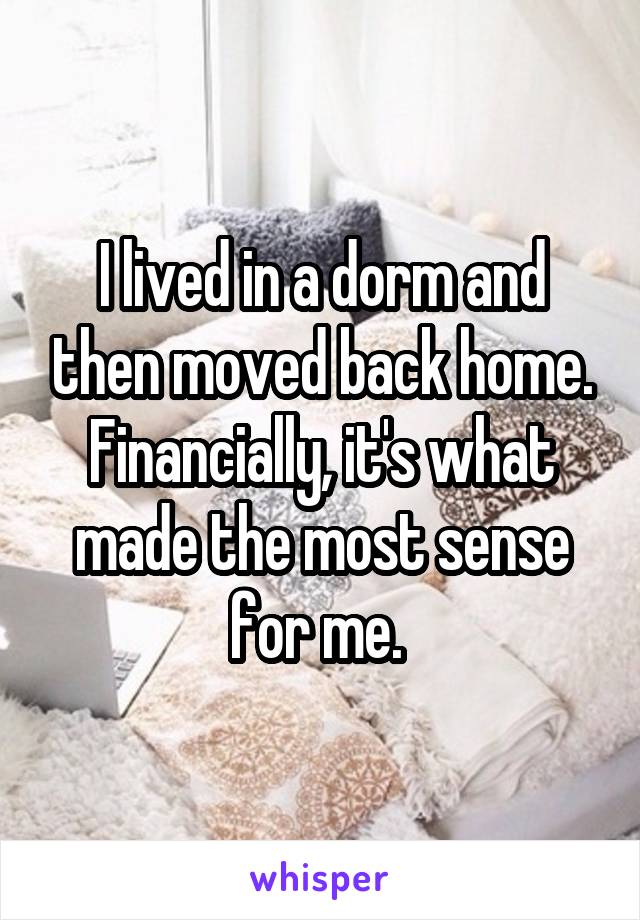 I lived in a dorm and then moved back home. Financially, it's what made the most sense for me. 