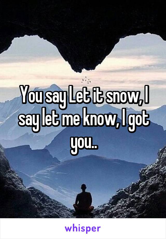 You say Let it snow, I say let me know, I got you..