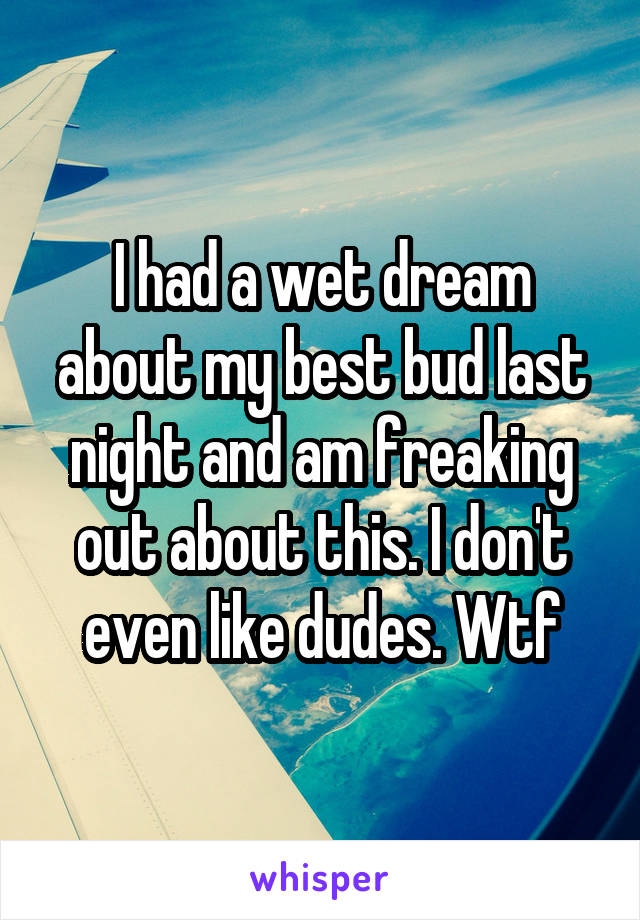 I had a wet dream about my best bud last night and am freaking out about this. I don't even like dudes. Wtf