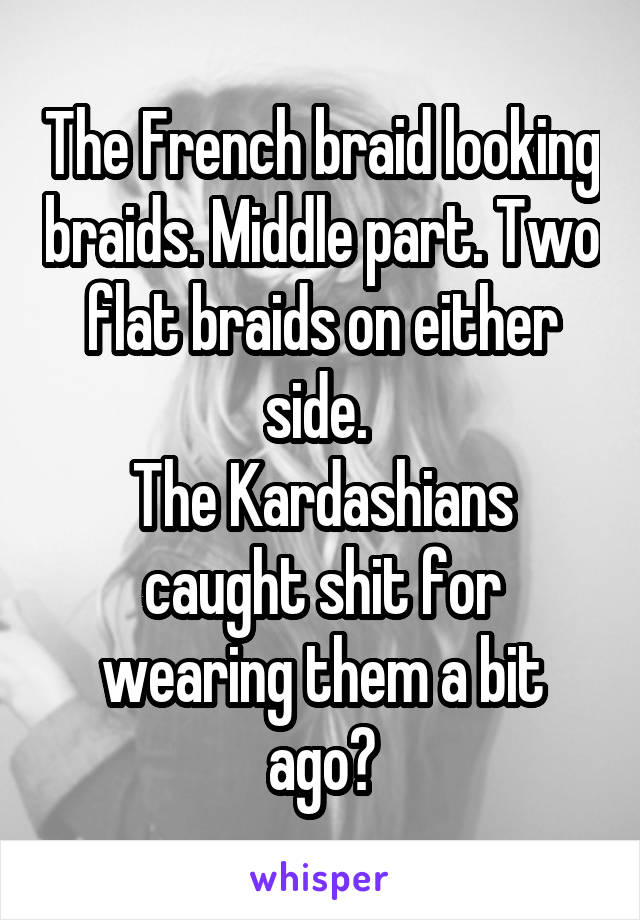 The French braid looking braids. Middle part. Two flat braids on either side. 
The Kardashians caught shit for wearing them a bit ago?