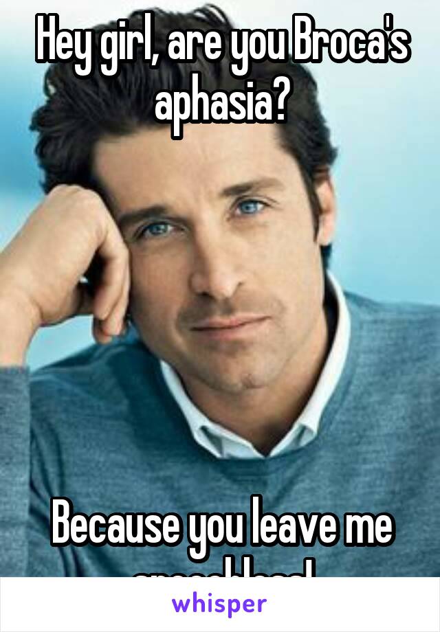 Hey girl, are you Broca's aphasia?






Because you leave me speechless!