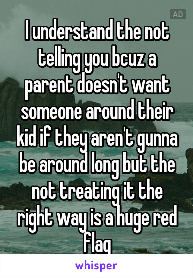 I understand the not telling you bcuz a parent doesn't want someone around their kid if they aren't gunna be around long but the not treating it the right way is a huge red flag