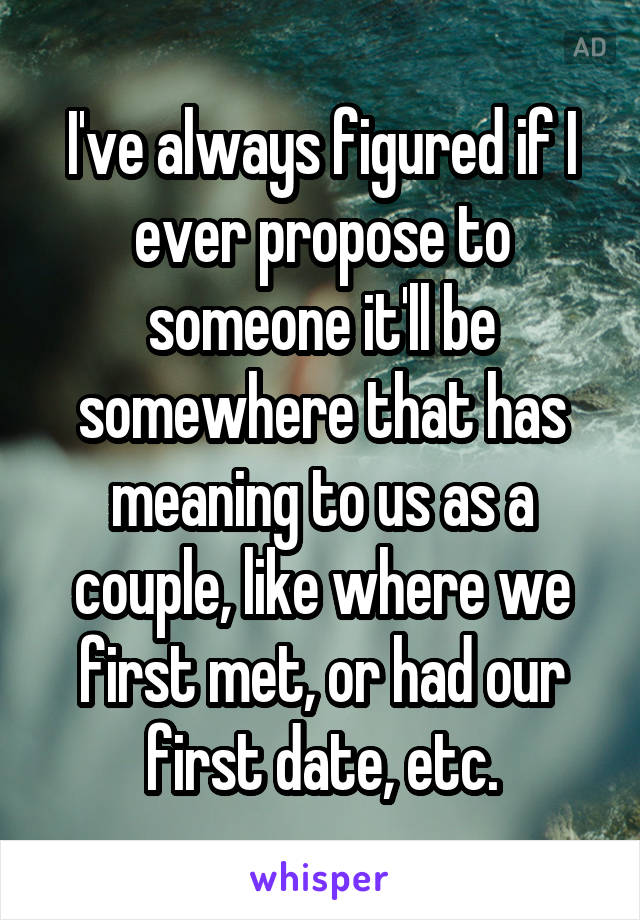 I've always figured if I ever propose to someone it'll be somewhere that has meaning to us as a couple, like where we first met, or had our first date, etc.