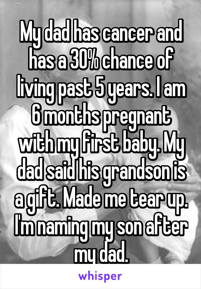 My dad has cancer and has a 30% chance of living past 5 years. I am 6 months pregnant with my first baby. My dad said his grandson is a gift. Made me tear up. I'm naming my son after my dad.