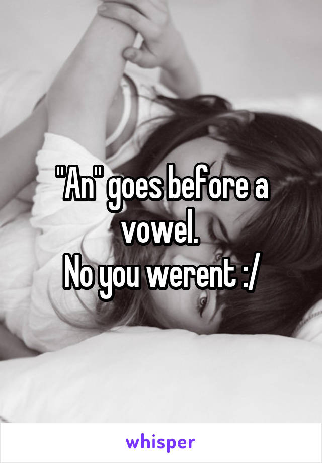 "An" goes before a vowel. 
No you werent :/