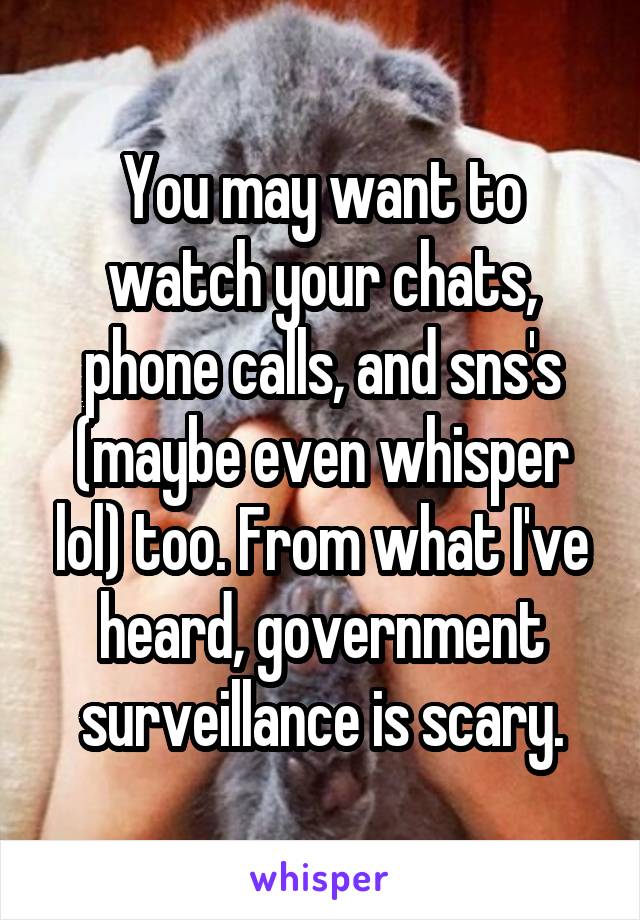 You may want to watch your chats, phone calls, and sns's (maybe even whisper lol) too. From what I've heard, government surveillance is scary.