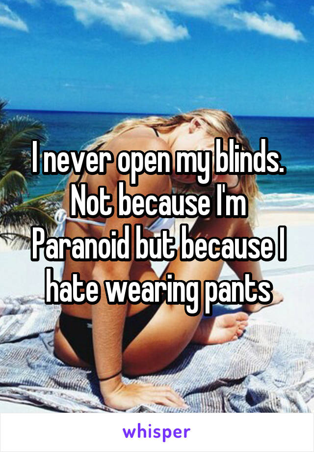 I never open my blinds. Not because I'm Paranoid but because I hate wearing pants