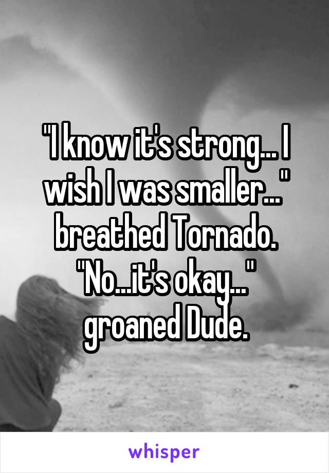 "I know it's strong... I wish I was smaller..." breathed Tornado.
"No...it's okay..." groaned Dude.