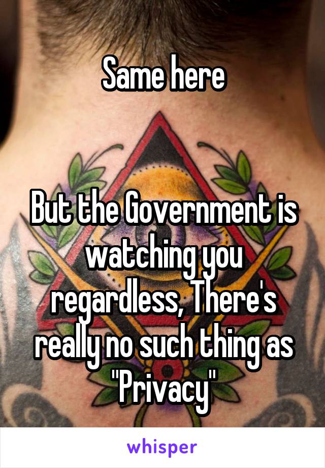 Same here


But the Government is watching you regardless, There's really no such thing as "Privacy"
