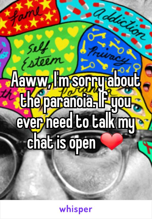 Aaww, I'm sorry about the paranoia. If you ever need to talk my chat is open ❤