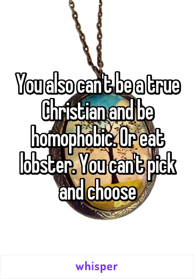 You also can't be a true Christian and be homophobic. Or eat lobster. You can't pick and choose
