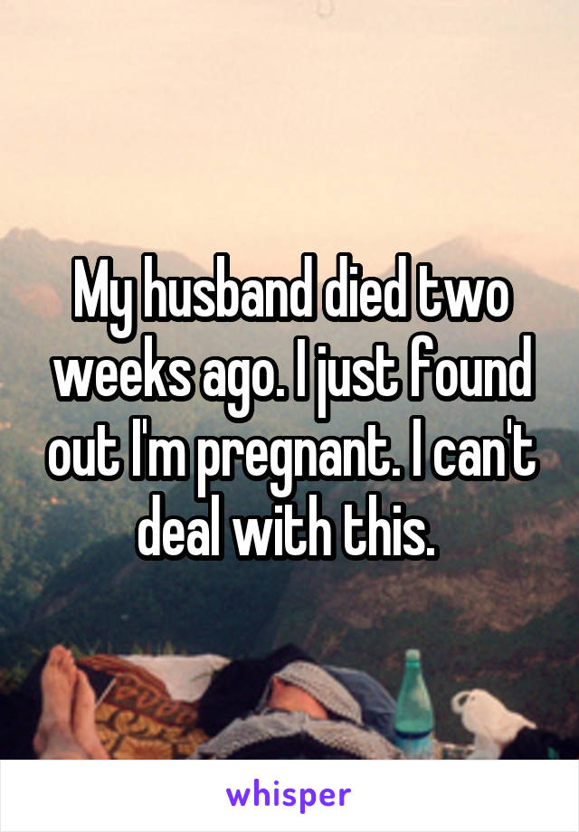 My husband died two weeks ago. I just found out I'm pregnant. I can't deal with this. 