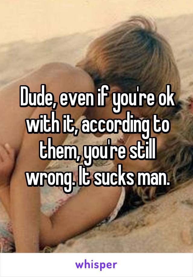 Dude, even if you're ok with it, according to them, you're still wrong. It sucks man.