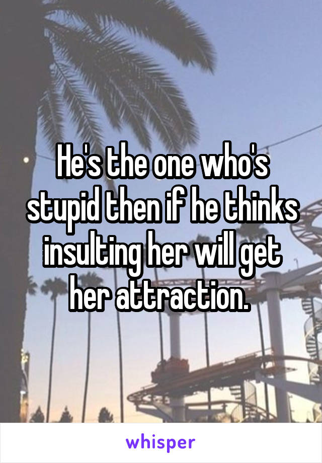 He's the one who's stupid then if he thinks insulting her will get her attraction. 