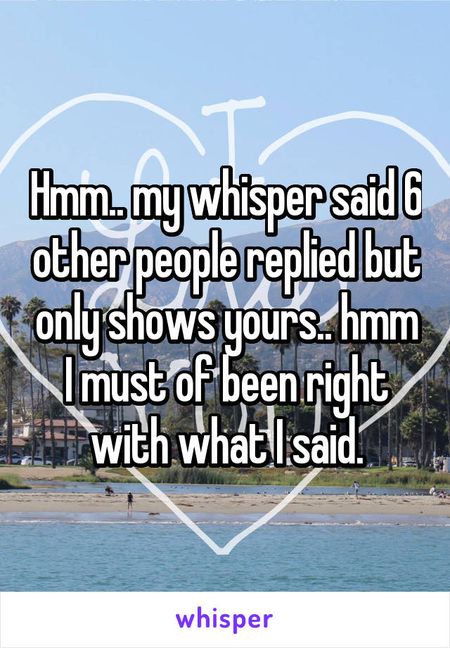 Hmm.. my whisper said 6 other people replied but only shows yours.. hmm I must of been right with what I said.