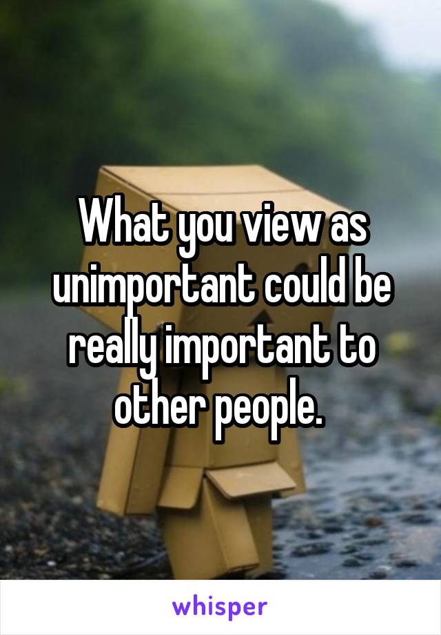 What you view as unimportant could be really important to other people. 