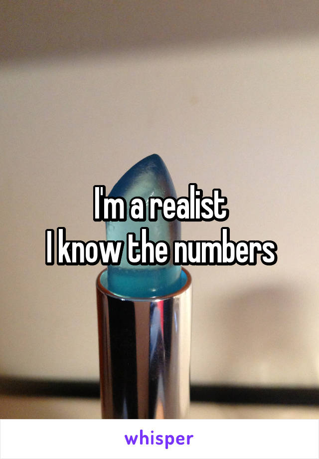 I'm a realist
I know the numbers