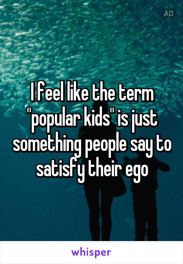 I feel like the term "popular kids" is just something people say to satisfy their ego