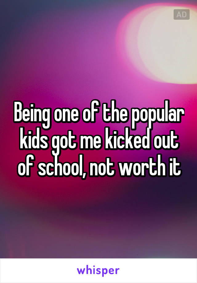 Being one of the popular kids got me kicked out of school, not worth it