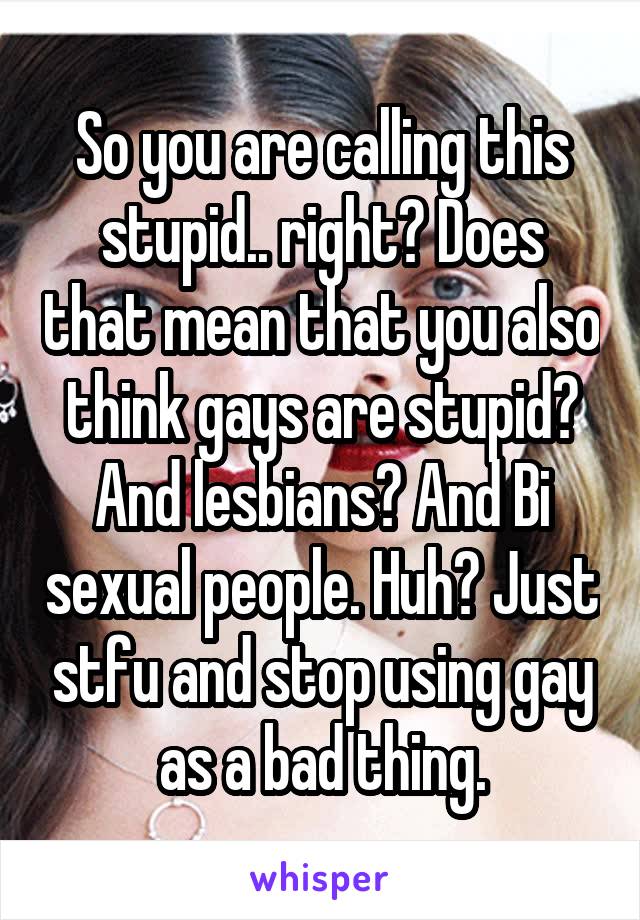 So you are calling this stupid.. right? Does that mean that you also think gays are stupid? And lesbians? And Bi sexual people. Huh? Just stfu and stop using gay as a bad thing.