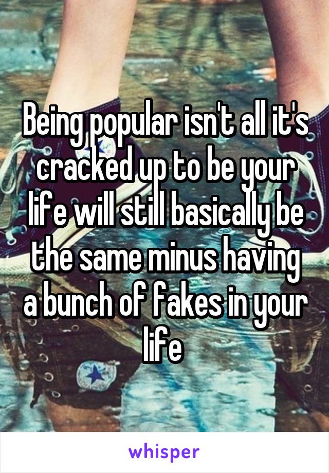 Being popular isn't all it's cracked up to be your life will still basically be the same minus having a bunch of fakes in your life 