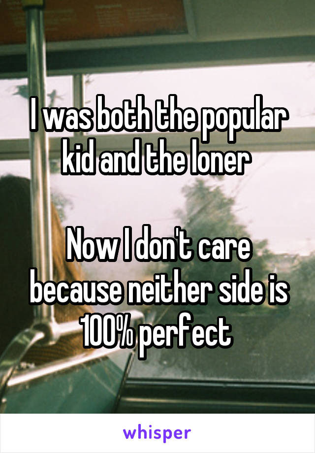 I was both the popular kid and the loner 

Now I don't care because neither side is 100% perfect 