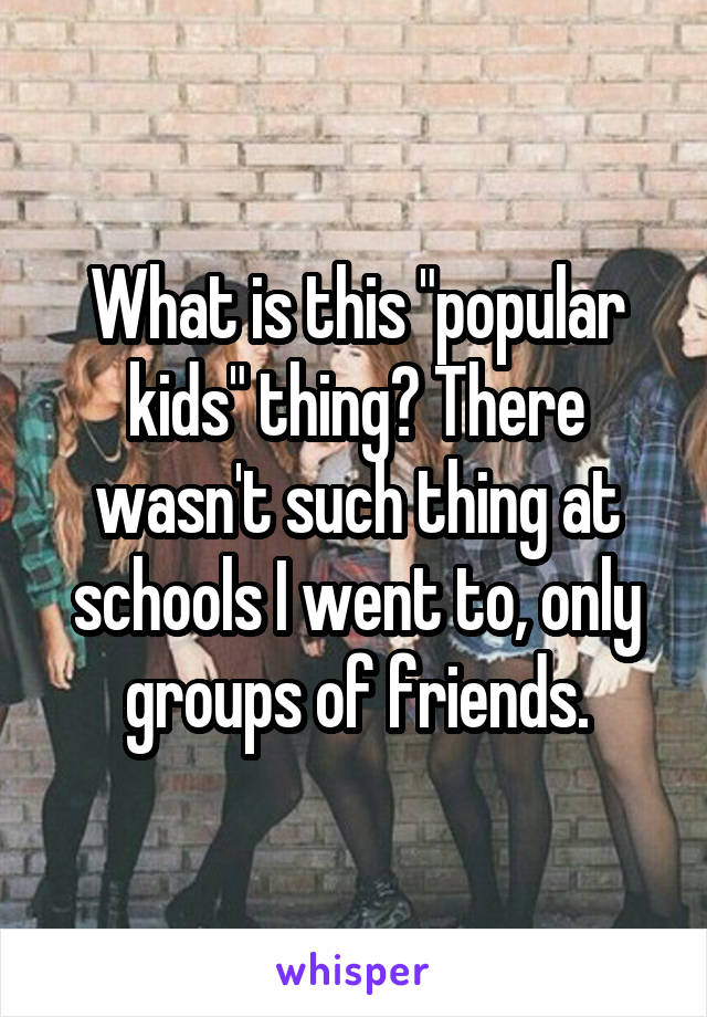 What is this "popular kids" thing? There wasn't such thing at schools I went to, only groups of friends.