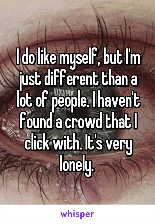 I do like myself, but I'm just different than a lot of people. I haven't found a crowd that I click with. It's very lonely. 