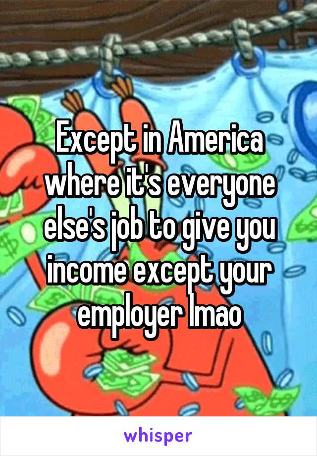 Except in America where it's everyone else's job to give you income except your employer lmao