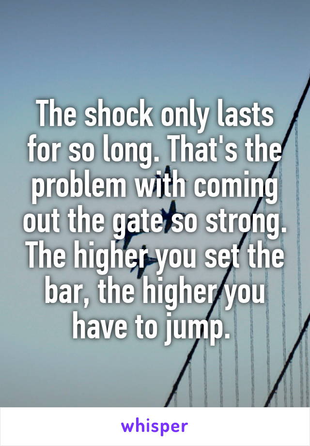 The shock only lasts for so long. That's the problem with coming out the gate so strong. The higher you set the bar, the higher you have to jump. 