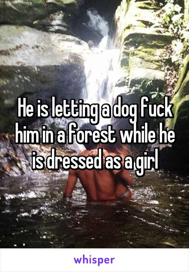 He is letting a dog fuck him in a forest while he is dressed as a girl