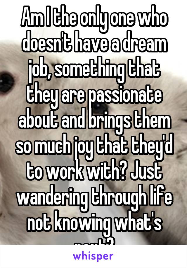 Am I the only one who doesn't have a dream job, something that they are passionate about and brings them so much joy that they'd to work with? Just wandering through life not knowing what's next?