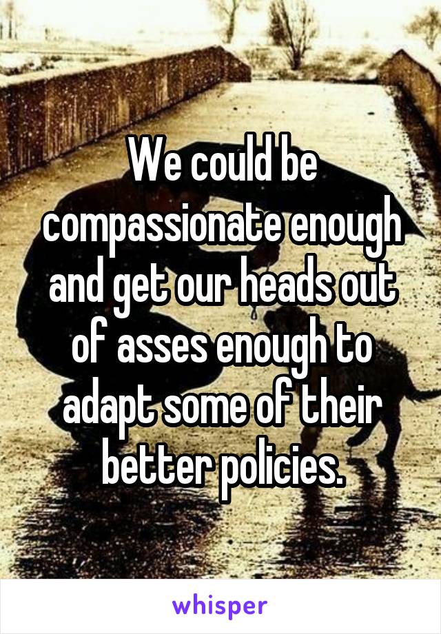 We could be compassionate enough and get our heads out of asses enough to adapt some of their better policies.