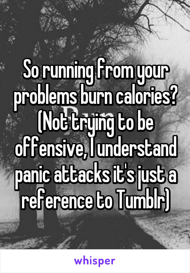 So running from your problems burn calories? (Not trying to be offensive, I understand panic attacks it's just a reference to Tumblr)