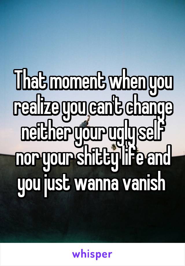 That moment when you realize you can't change neither your ugly self nor your shitty life and you just wanna vanish 