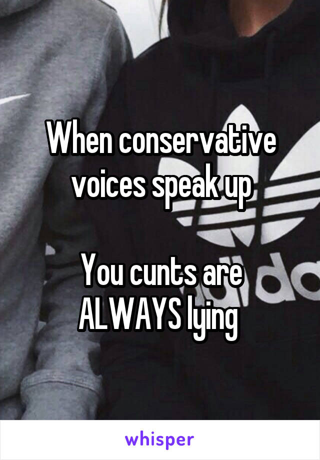 When conservative voices speak up

You cunts are ALWAYS lying 