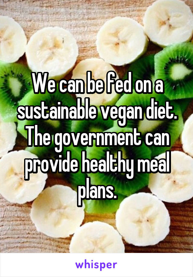 We can be fed on a sustainable vegan diet. The government can provide healthy meal plans.